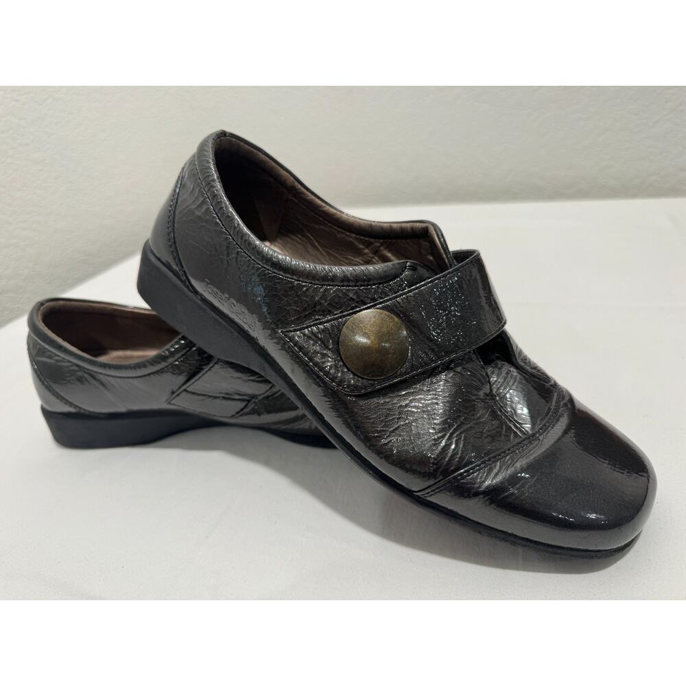 Josef Seibel Womens Comfort Loafers 10.5 Patent Leather Hook & Loop Charcoal 41